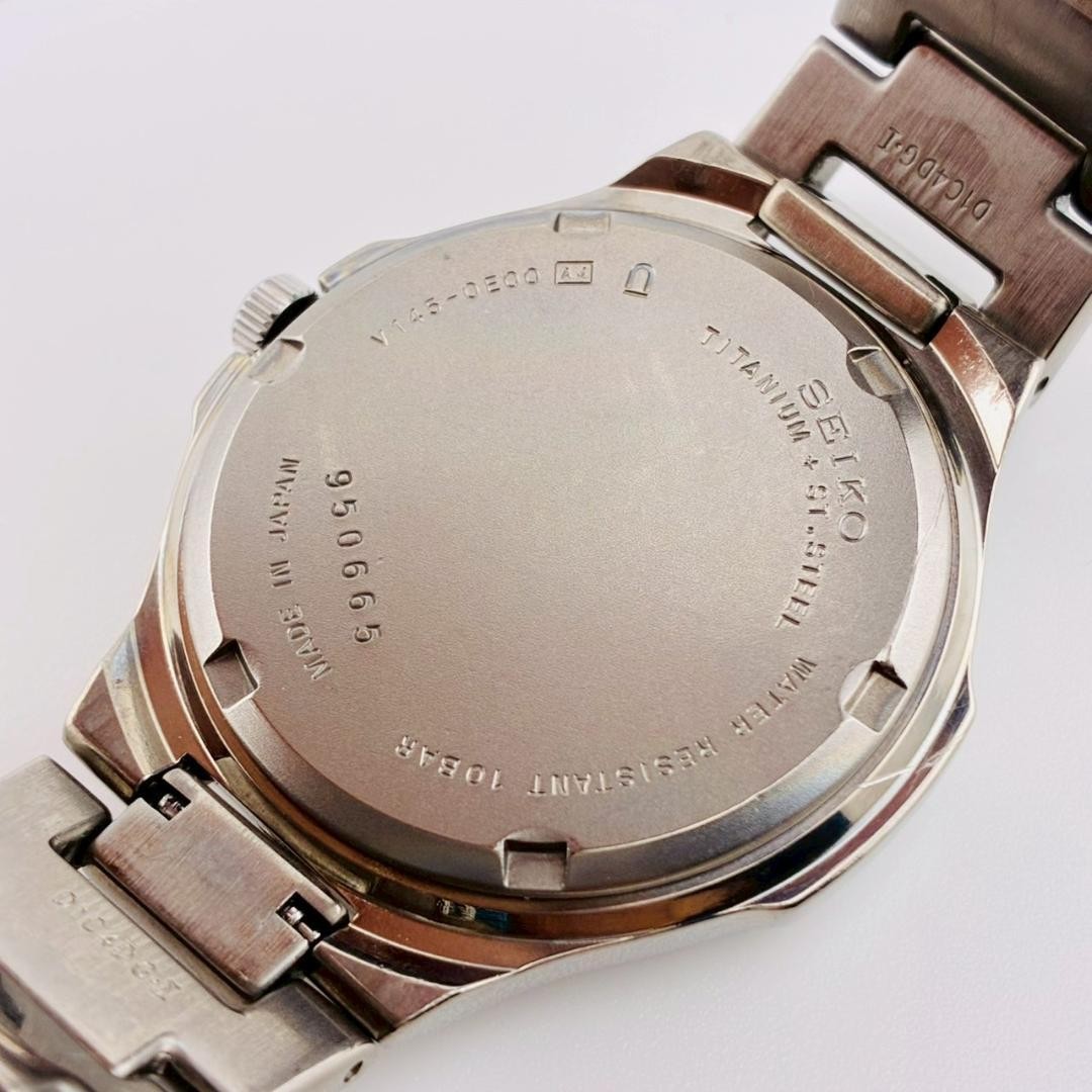 SEIKO Men’s Watch, Date Display, Original Strap, Solar Powered, Titanium