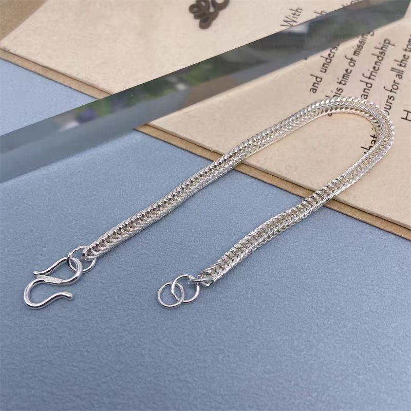 Pure S999 Fine Silver Chain Men Women 2.5mm-5mm Foxtial Link Bracelet 6-9inch