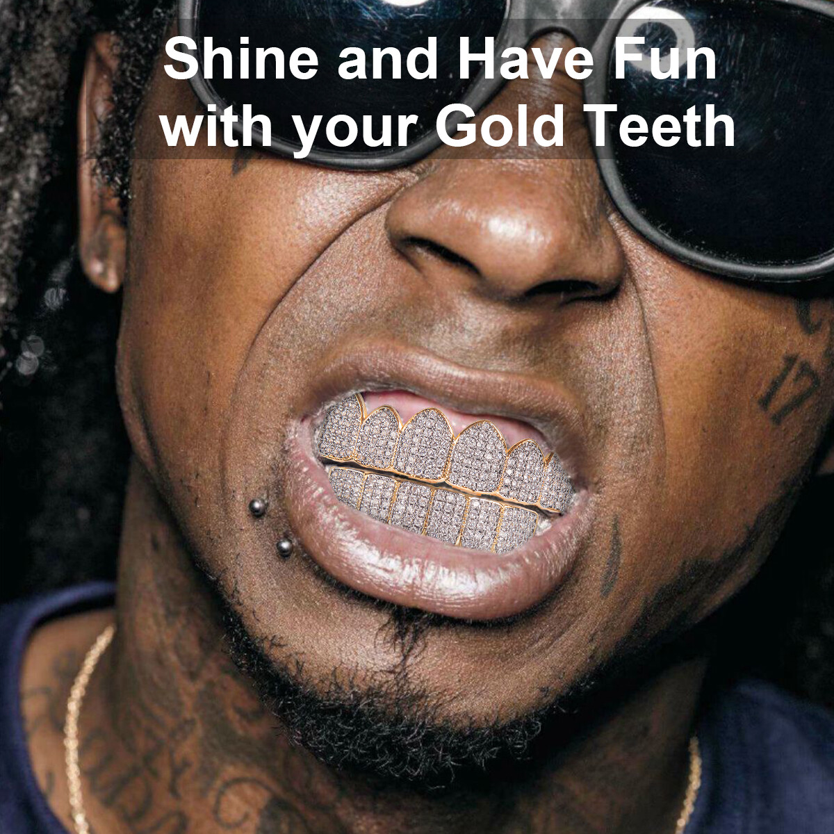 18K Gold Plated Grillz Hip Hop Top Bottom Diamond Teeth Grillz with Molding Bar