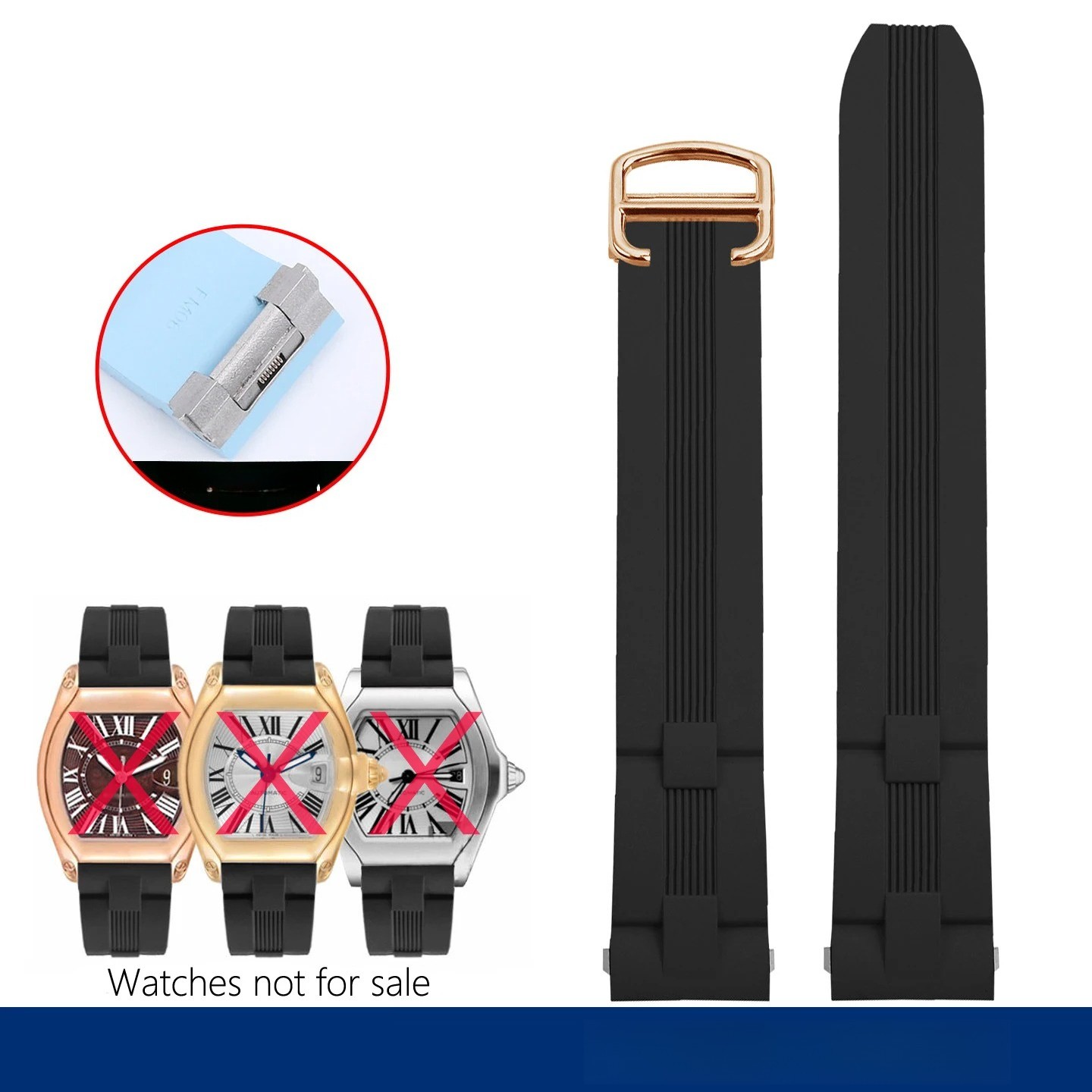 Men’s 19mm Quick Release FKM Rubber Strap for Cartier Roadster Folding Buckle