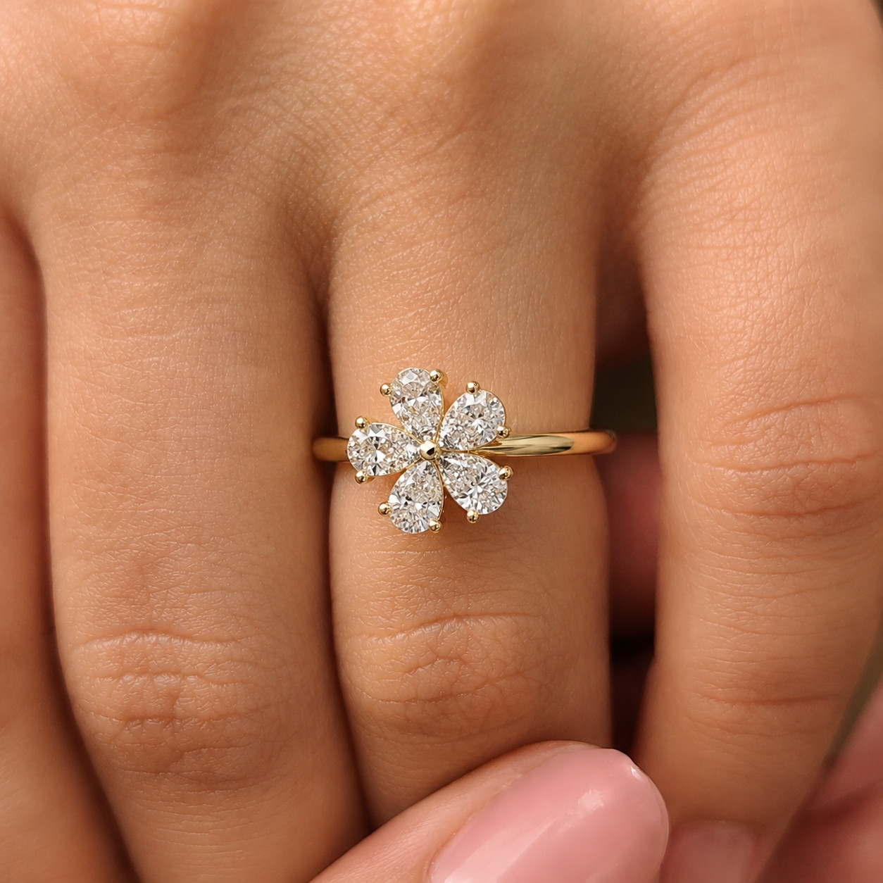 0.50 CTW Pear Lab Grown Diamond Floral Wedding Ring 925 Sterling Silver DEF VVS