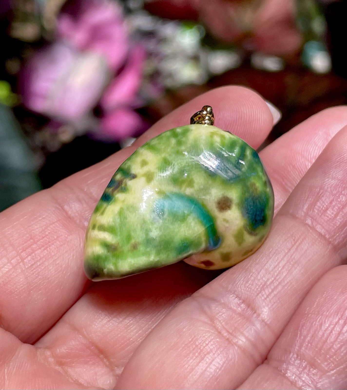 Handmade Ceramic Pendant Jewelry. Unique piece. Garden