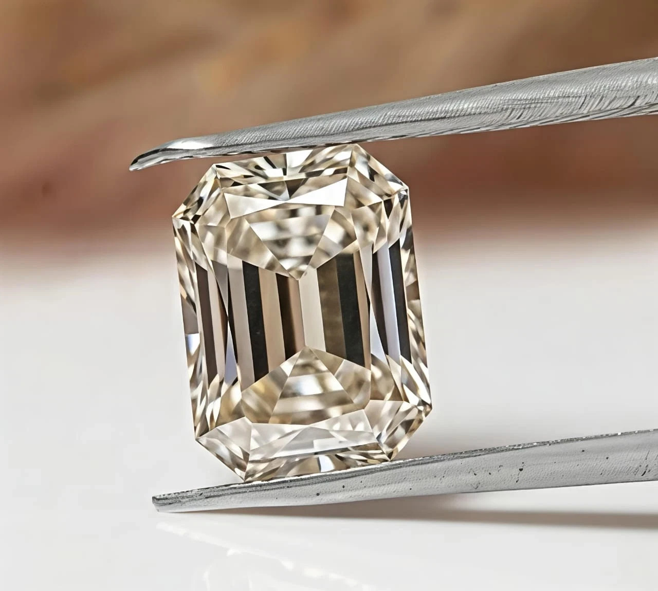 2 CT Fancy Light Champagne color, Radiant Cut, VVS1 Lab Grown Diamond 7×9 mm Gem