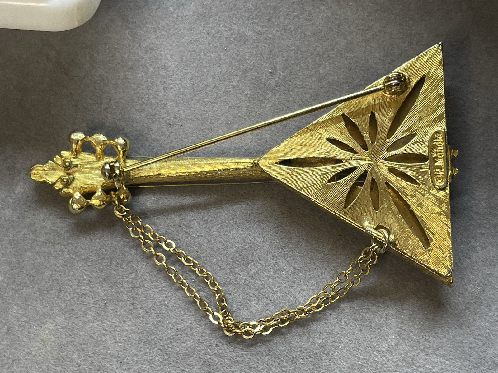 VTG R. MANDLE MOP Faux Turquoise Rhinestone Balalaika Guitar Pin Brooch Rare