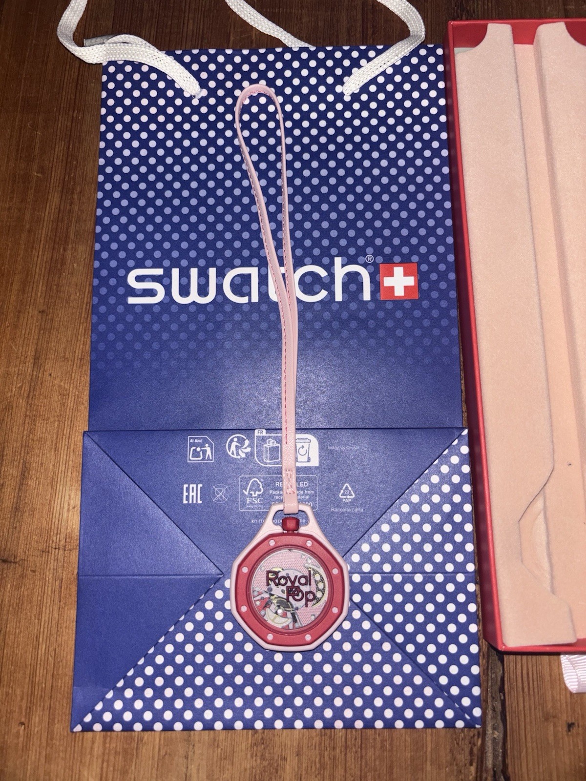 Swatch Royal Pop Otto Rosso Quartz Analog 23.9mm Red Case Pink Leather w/ Box