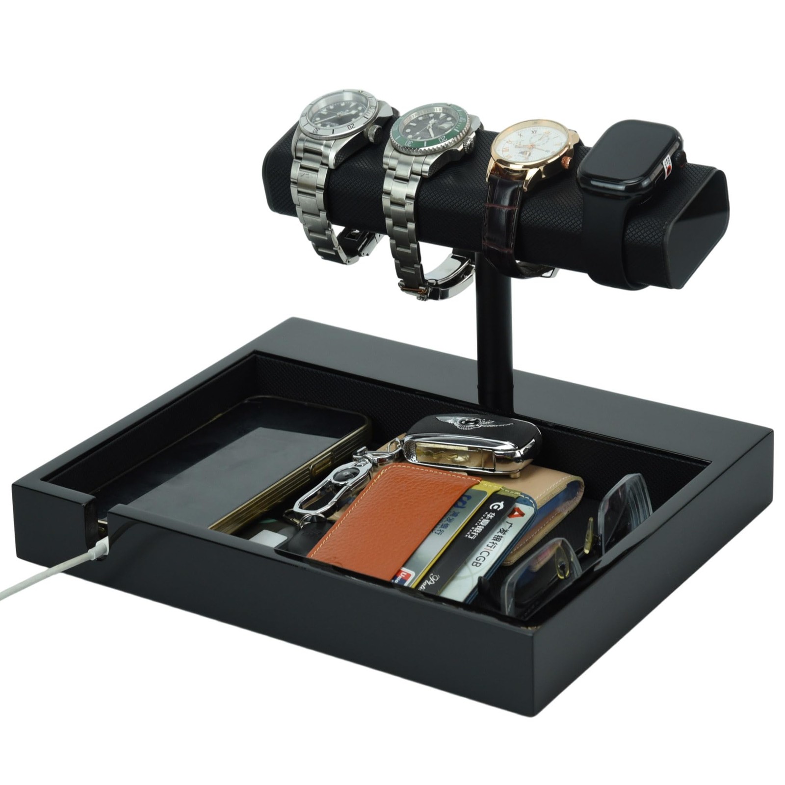Watch Display Stand T-shape Solid Wood with Piano Finish – Organizer