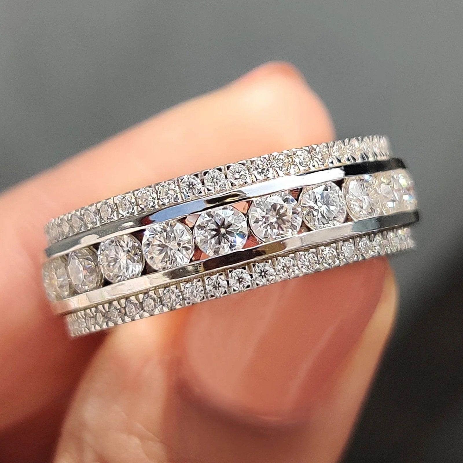 2.50Ct Round Cut Moissanite Channel Set Unisex Wedding Band 14K White GoldPlated
