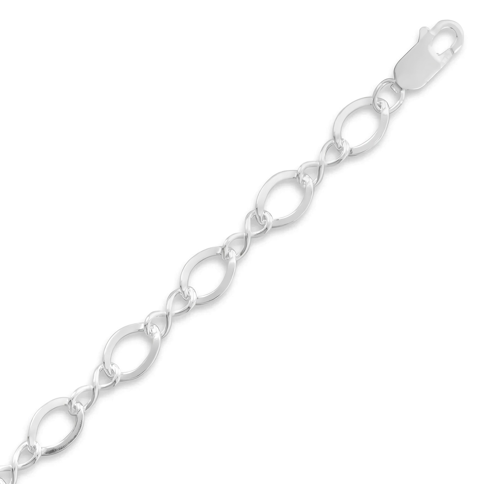 Polished Figure 8 Charm Bracelet 925 Sterling Silver 5.5mm Lobster Clasp 7 8 9in
