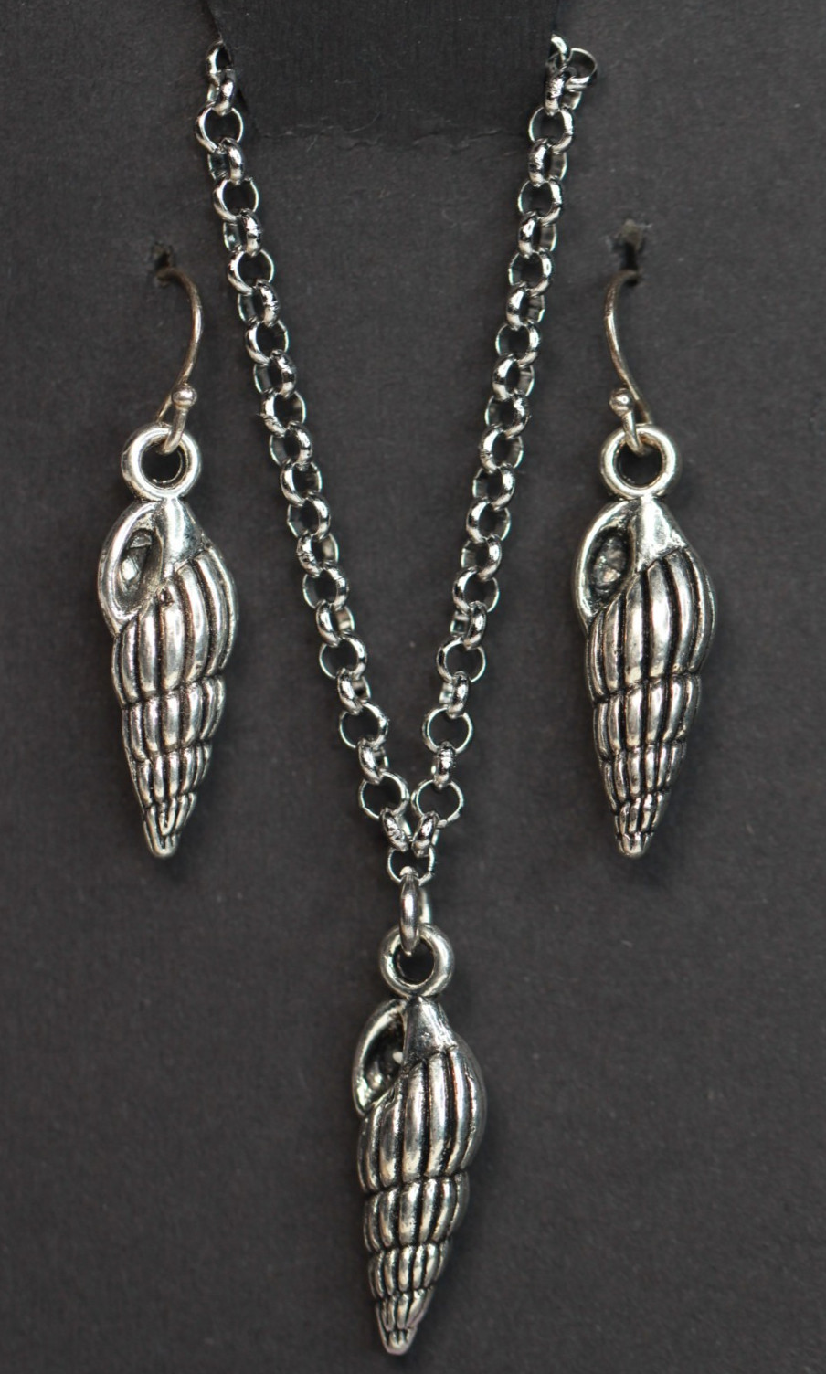 Sea Shell Necklace Set Earrings Silver Pewter Charms, Sterling Silver Hooks