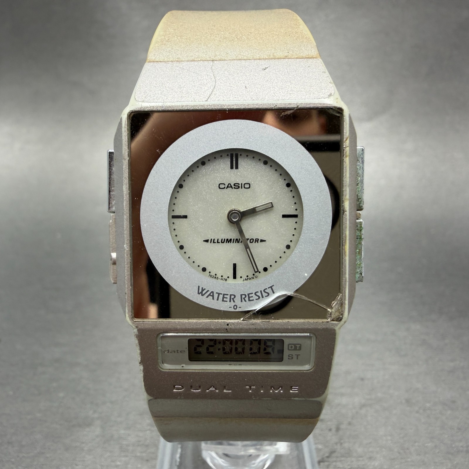 Casio FS-01 Watch Men 33mm Silver Gray White Analog Digital Dual Time New batt