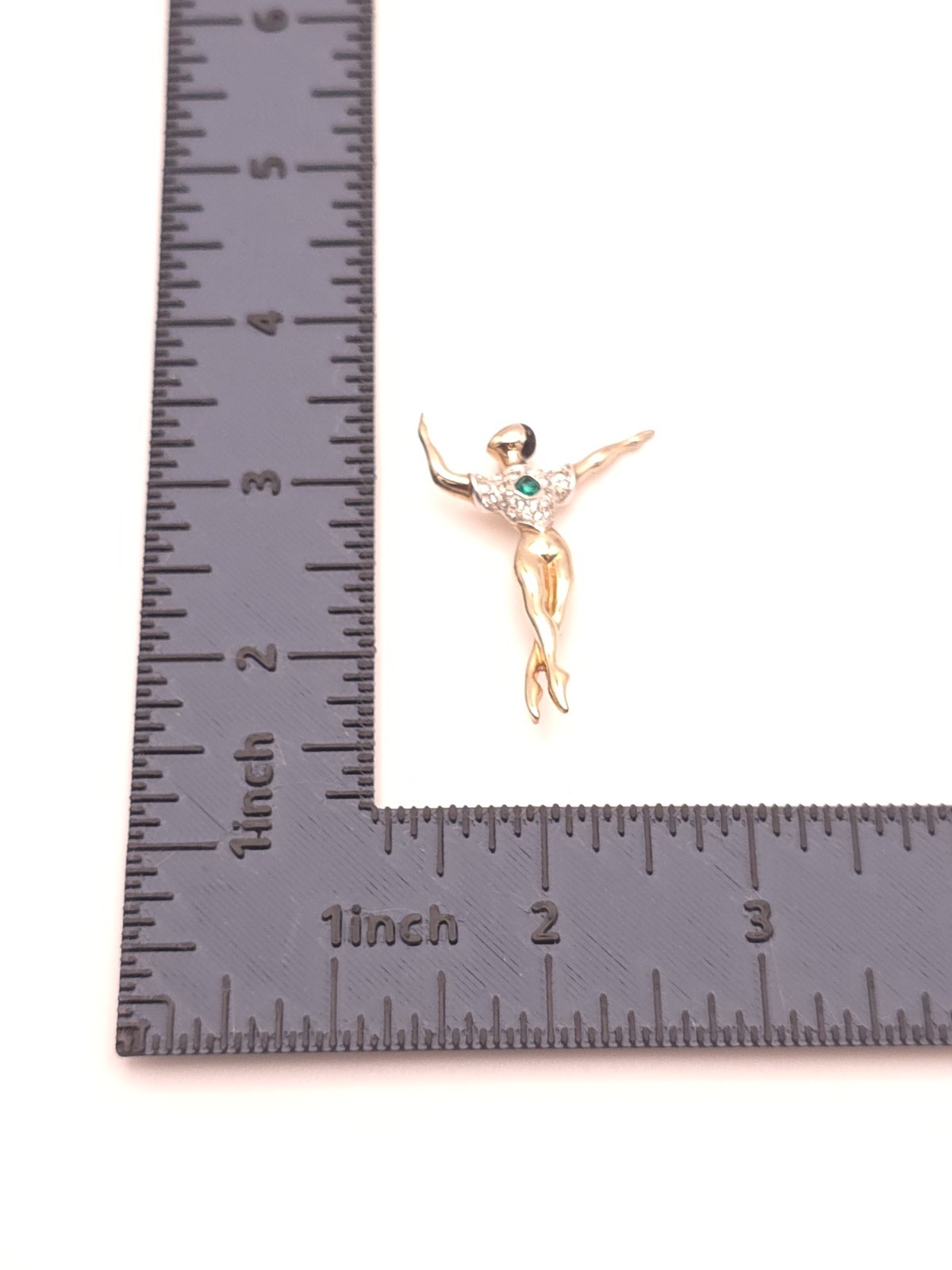 Vintage Boucher Signed Gold Tone Dance Brooch Pin Green Rhinestone