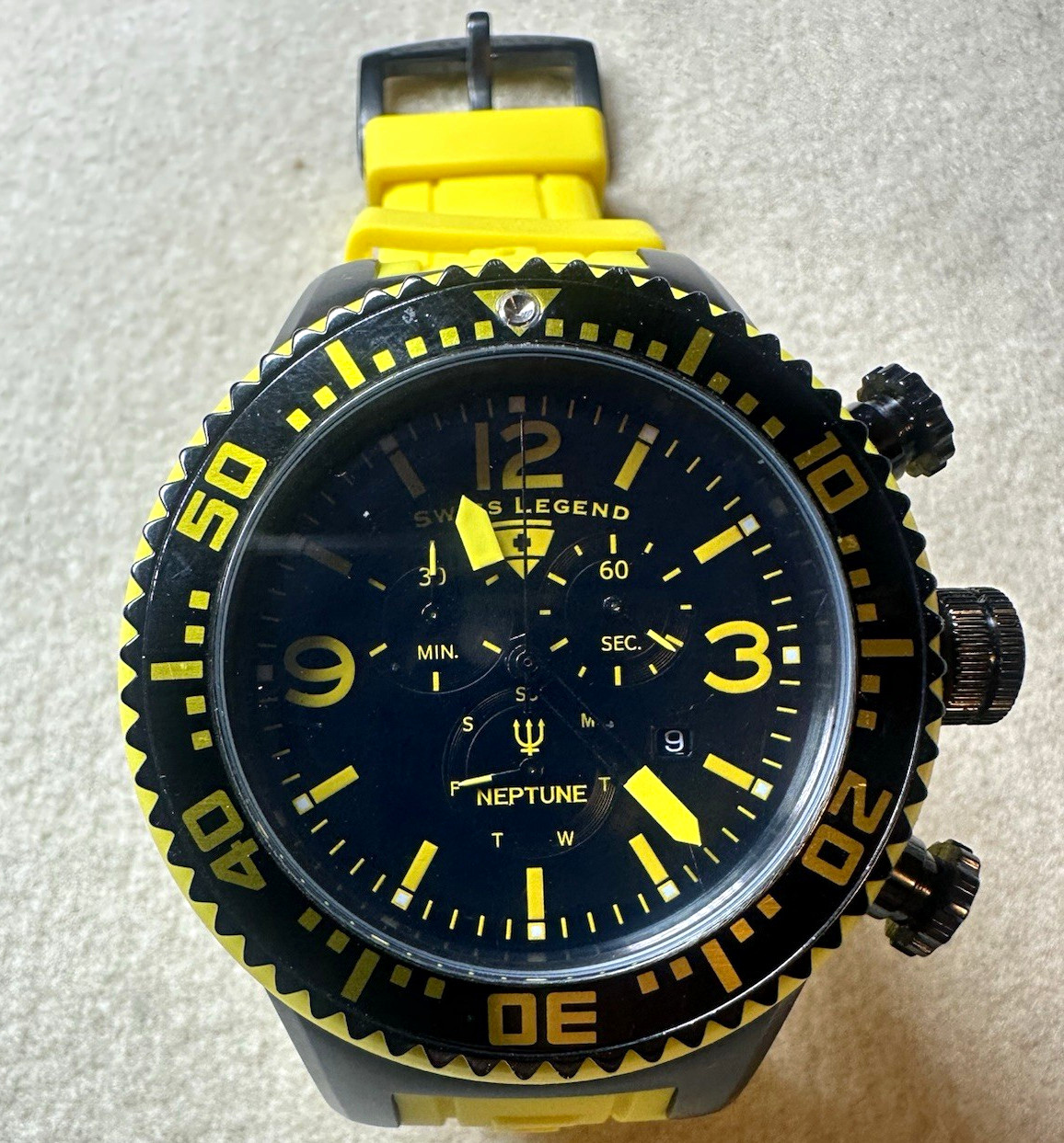 Swiss Legend Neptune Diver Chronograph Quartz Date 100m 52mm NEW BATTERY