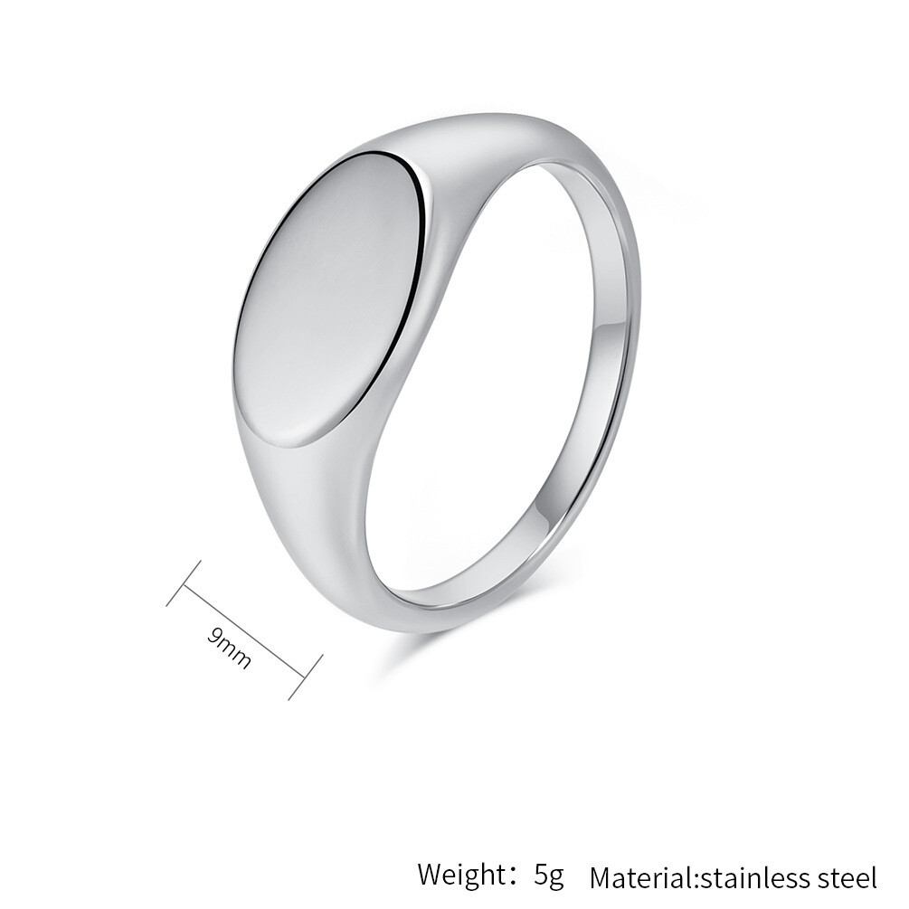 Women Signet Ring Stainless Steel Plain Square Shape Simple Wedding Statement