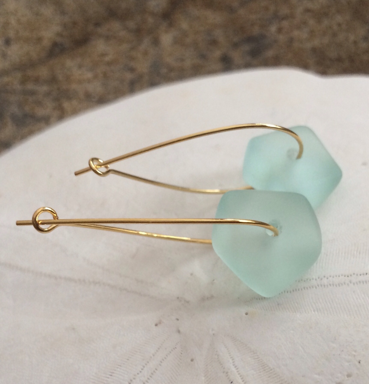 Min Favorit Seafoam Sea Glass Nugget & Gold Pl Artisan Drop Earrings
