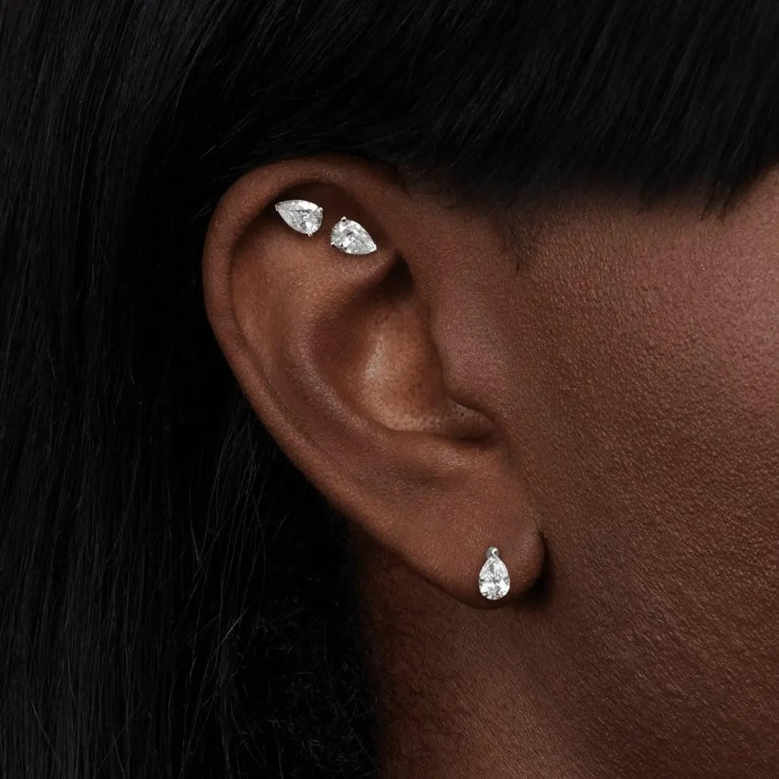 925 Sterling Silver Pear Moissanite Screw Back Helix Stud Earring