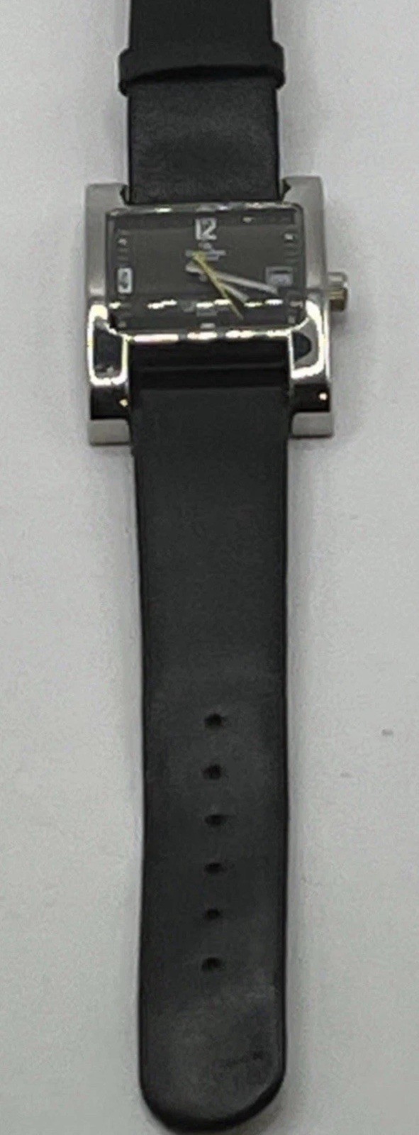 Carly Rex Quartz Square Watch Black Dial Date Silver Steel Black Leather 30m