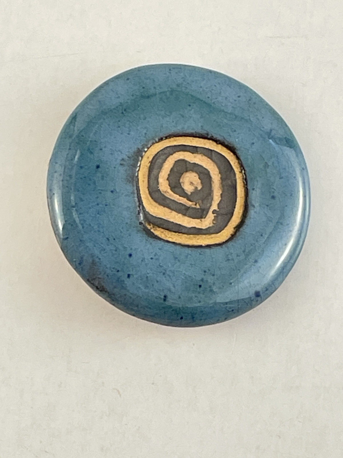 Vintage Danish Pottery FYRBO Brooch Handmade Denmark for Stern’s Blue Signed MCM
