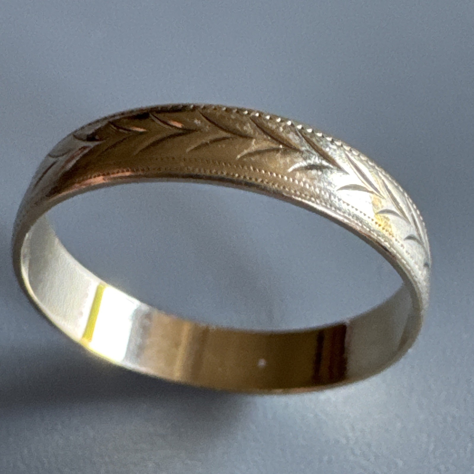 9ct Yellow Gold 375 Wheat Motif Wedding Band Ring Size L1/2 UK Hallmarked 3.6mm