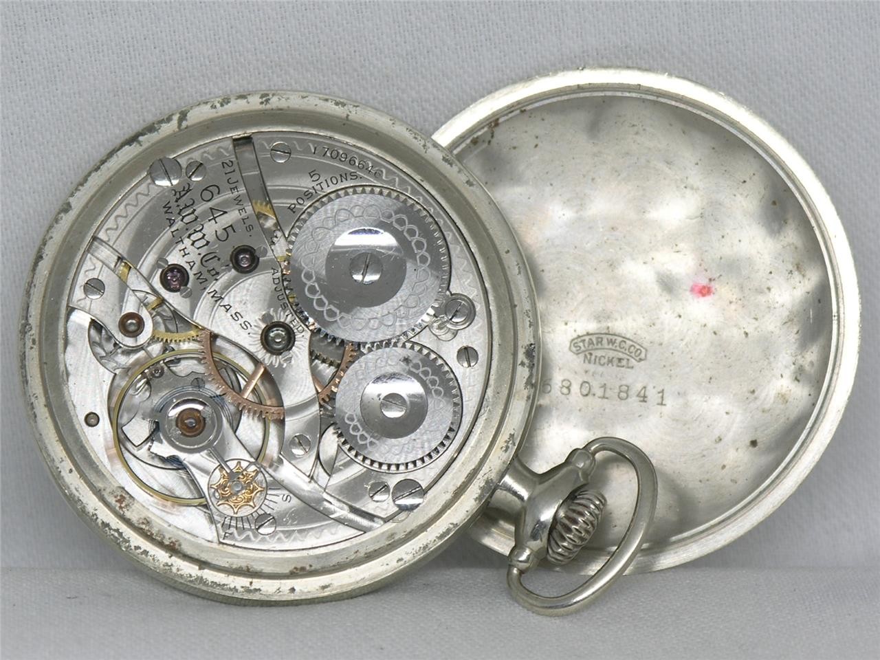 ANTIQUE 16S WALTHAM 21 JWL GR 645 RAILROAD SILVEROID POCKET WATCH, RUNNING!