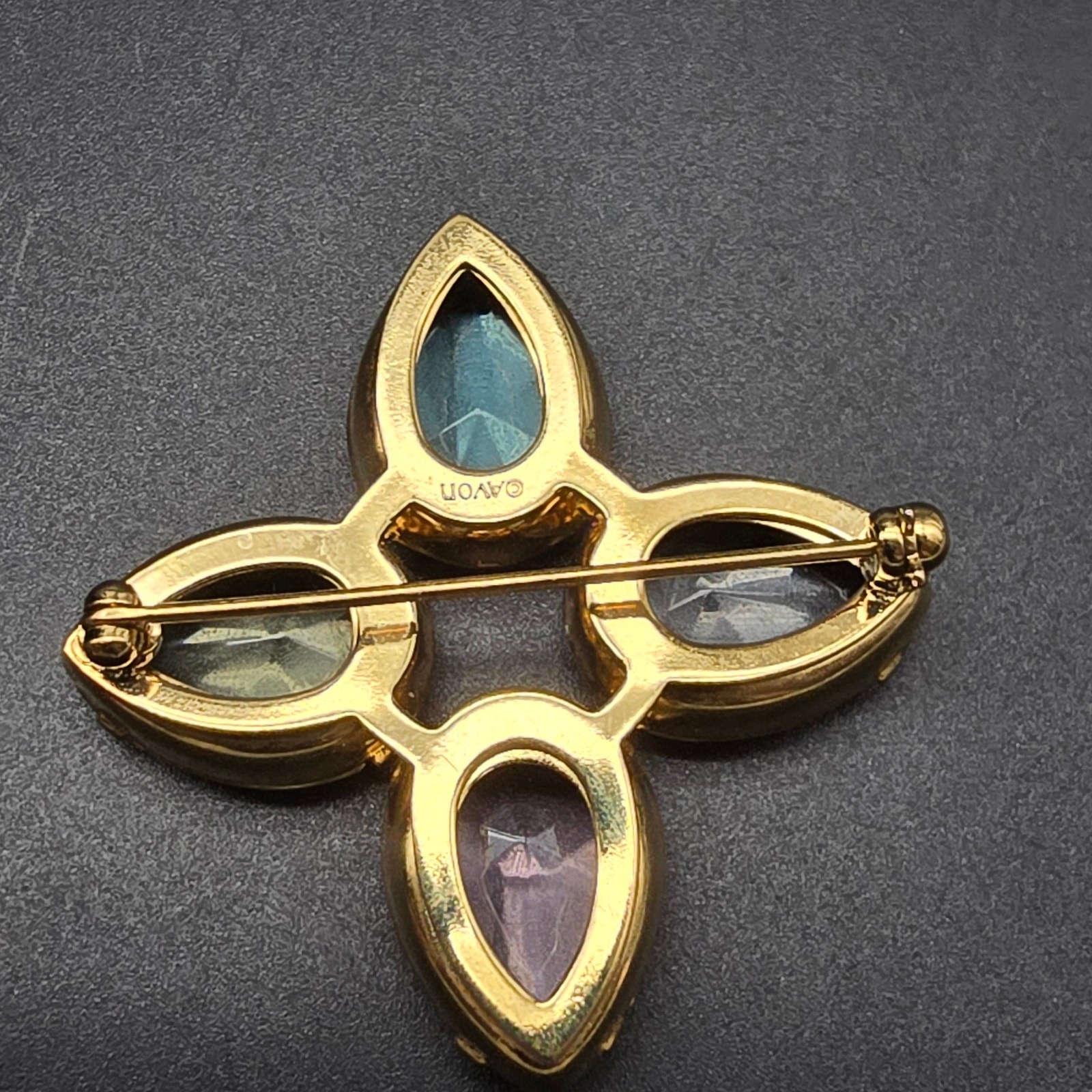 Avon 1986 Pastel Accent Brooch Tear Drop Rhinestones Spring Easter Vintage