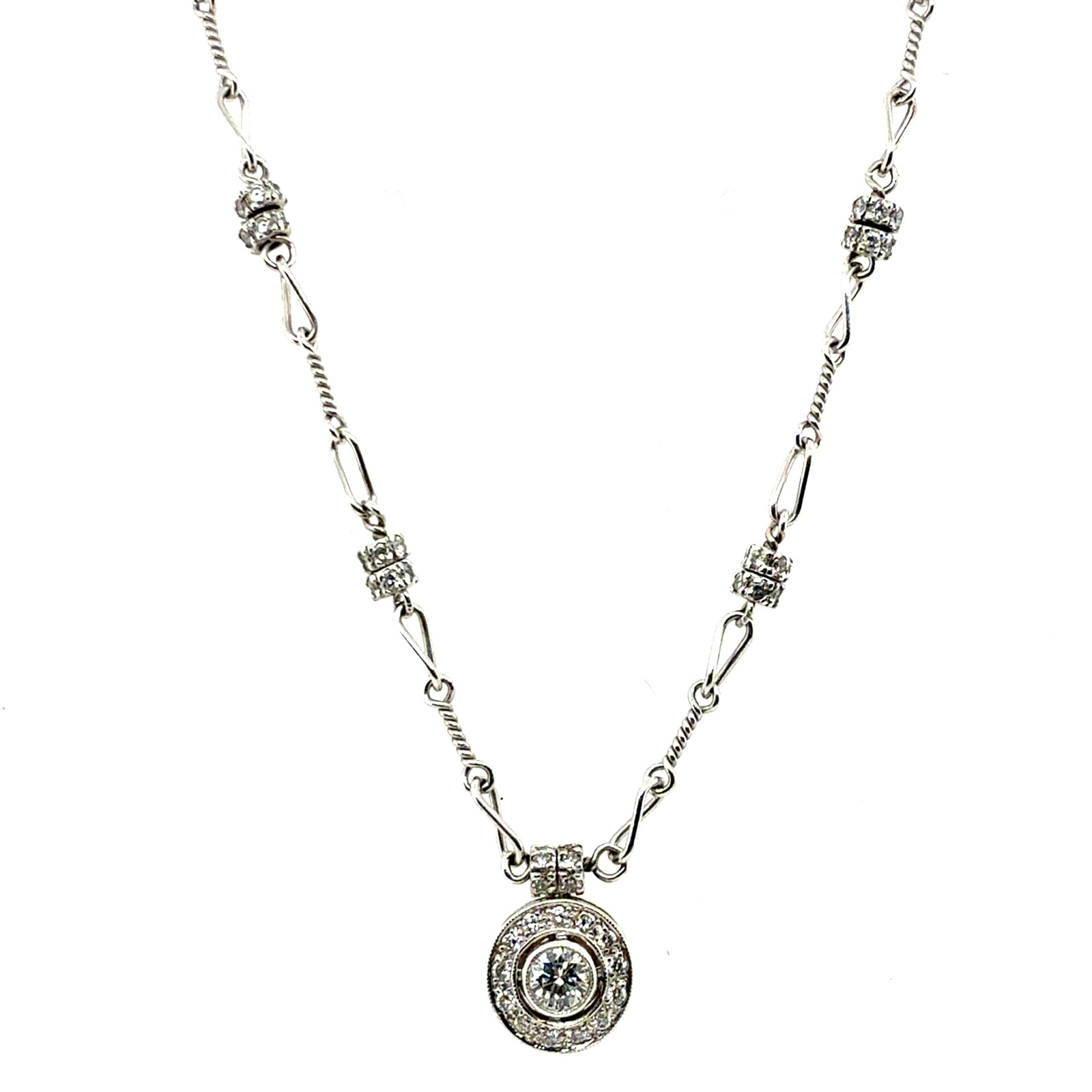 Retro Platinum and Gold 1.00 Carat Natural Diamond Necklace Pendant by Pepi