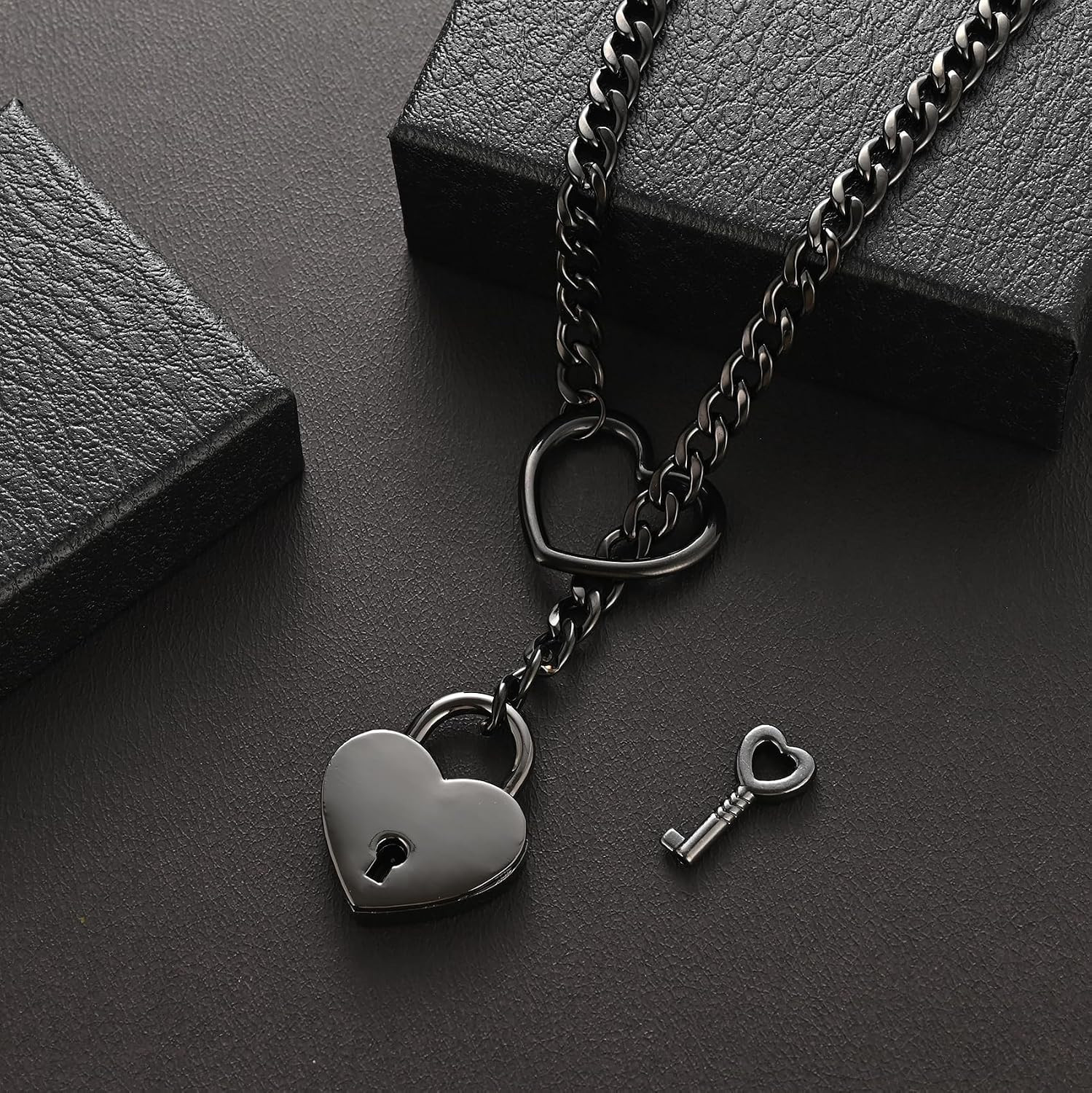Heart Slip Chain Necklace for Women Goth Lock Heart Choker Collar for Women Punk