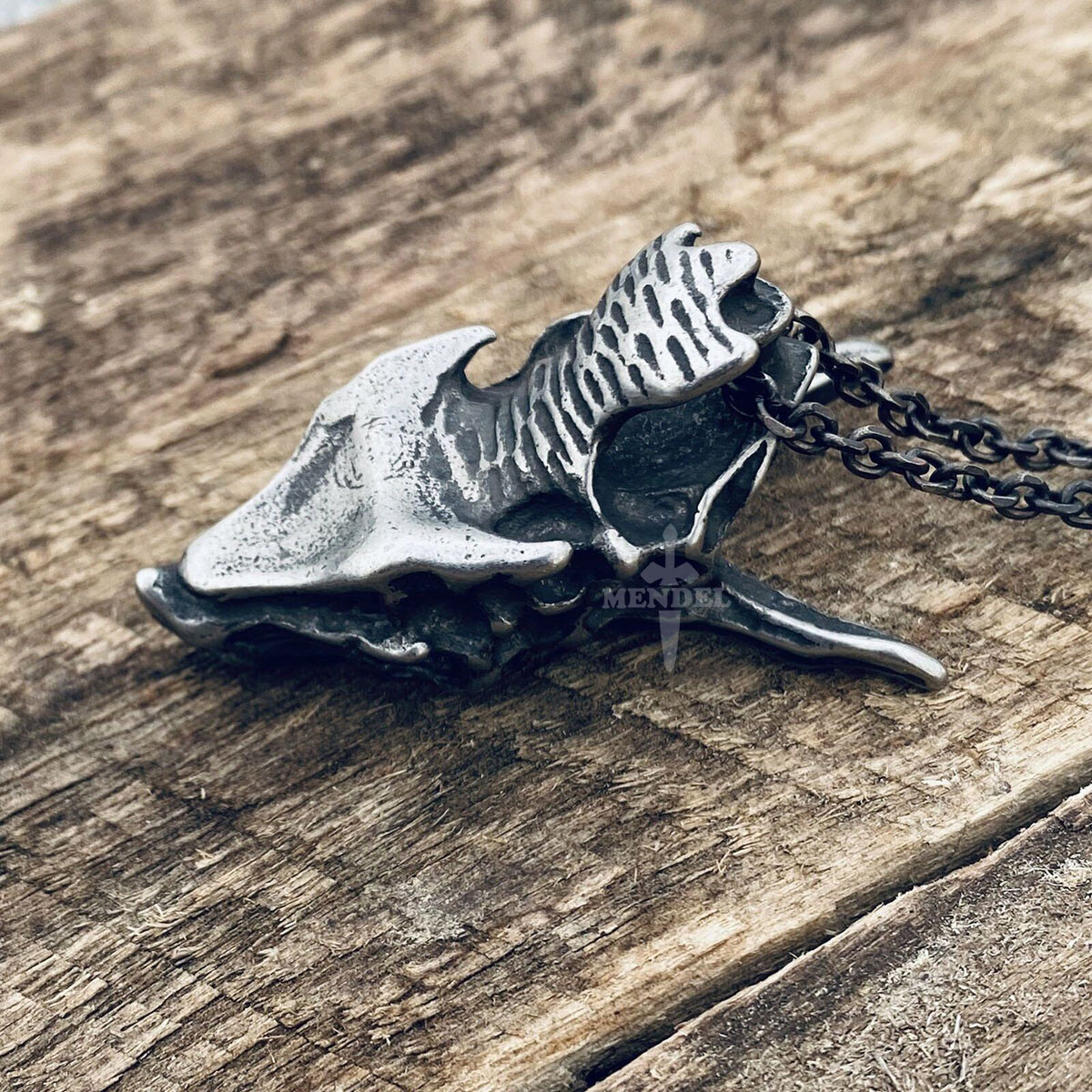 MENDEL Mens Stainless Steel Heavy Wolf Dragon Skull Pendant Necklace Vintage Men