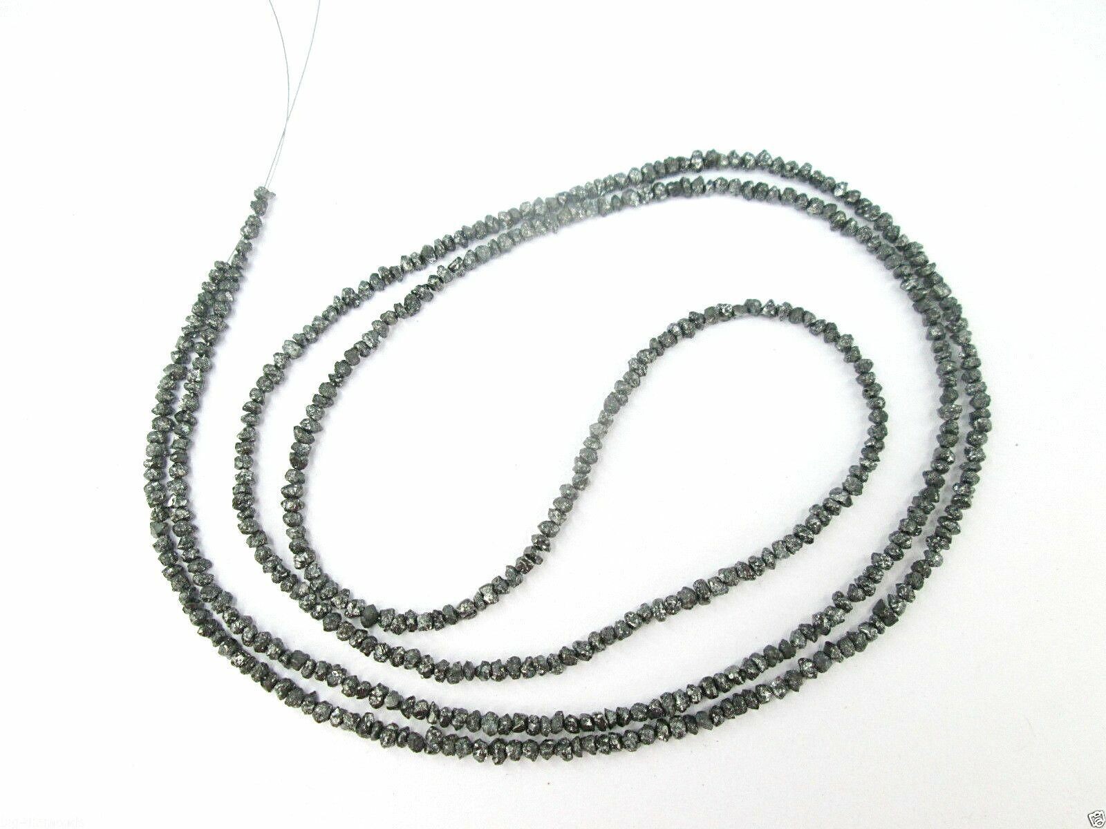 20.50 Cts 18″ Long ROUGH UNCUT BLACK DIAMOND BEADS NECKLACE 925 READY TO WEAR