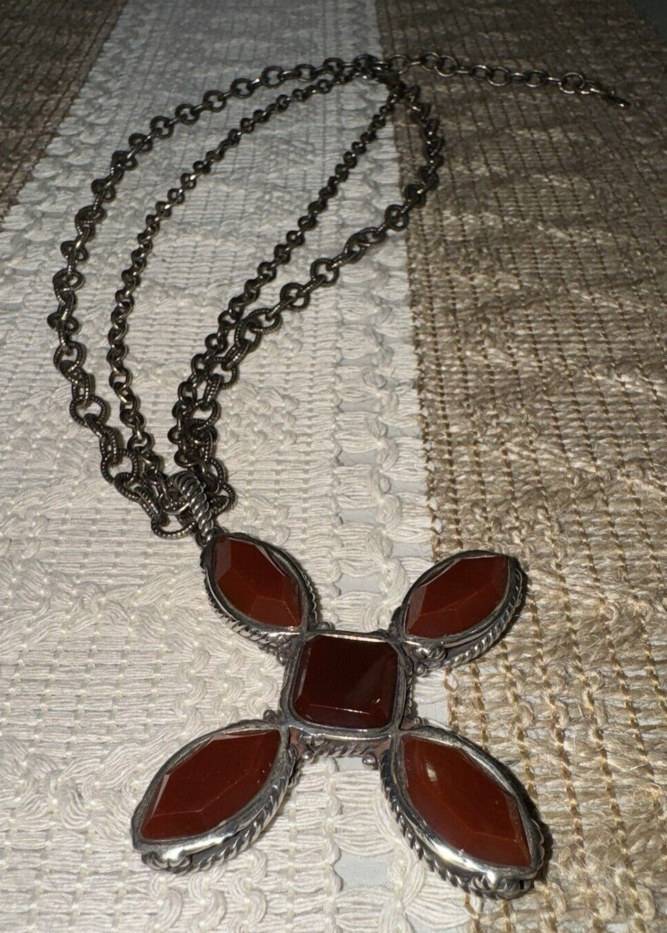 Barse Sterling Silver 925 Multi Strand Cross Necklace 80 grams Carnelian Scrap
