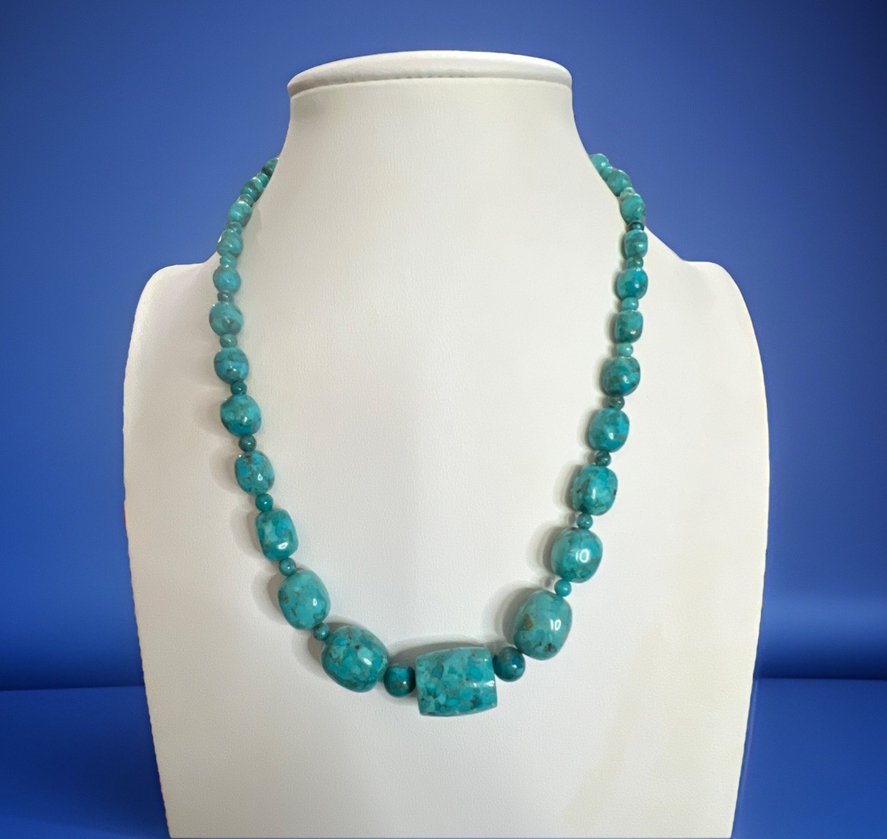 Mine Finds by Jay King DTR Turquoise Beaded Necklace Sterling 925, 17.5”-20.5”