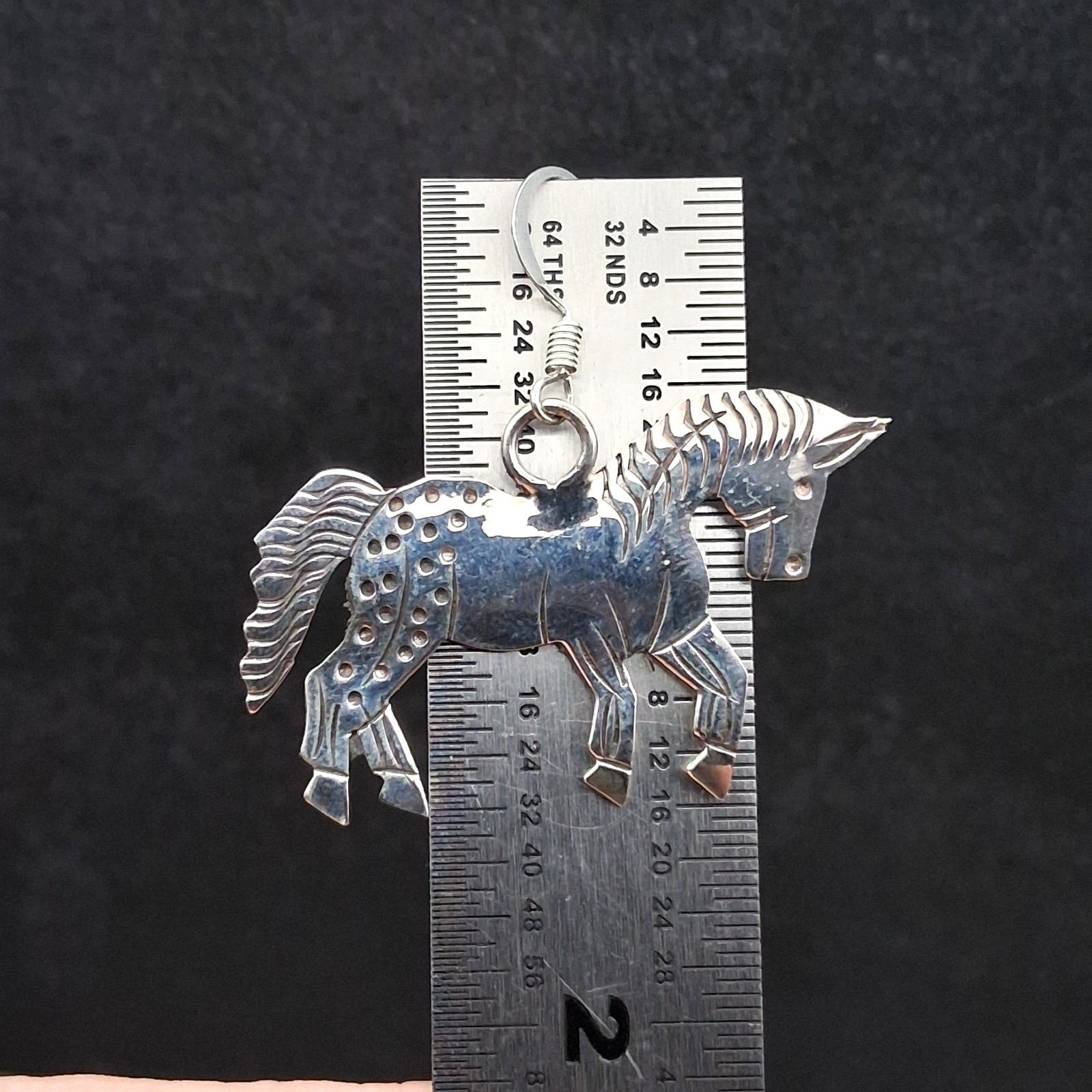 Native American Sterling Silver Horse Dangle Earrings Louise Yazzie Signed LY