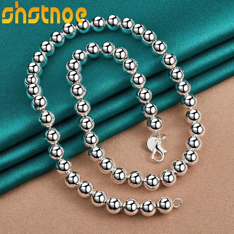 925 Sterling Silver 8mm Smooth Beads Ball Chain Necklace Fashion Fine Jewelry