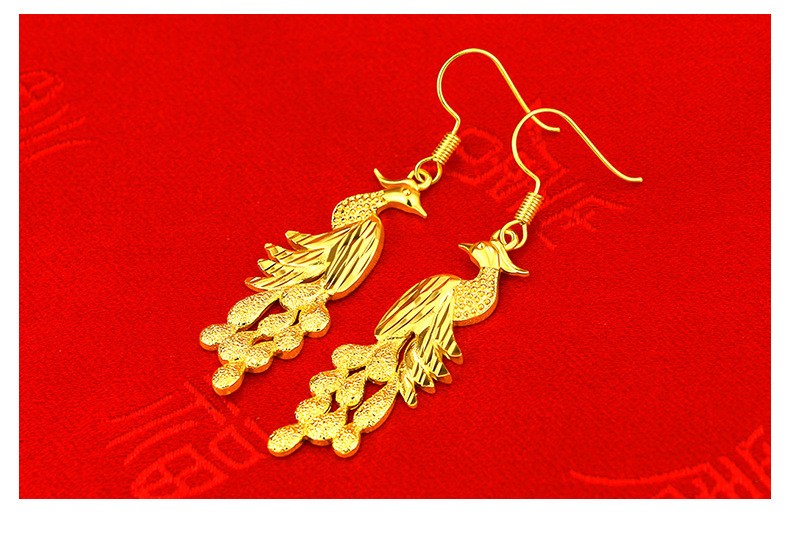 Gold Plated Phoenix Drop Earrings Chinese Wedding Women