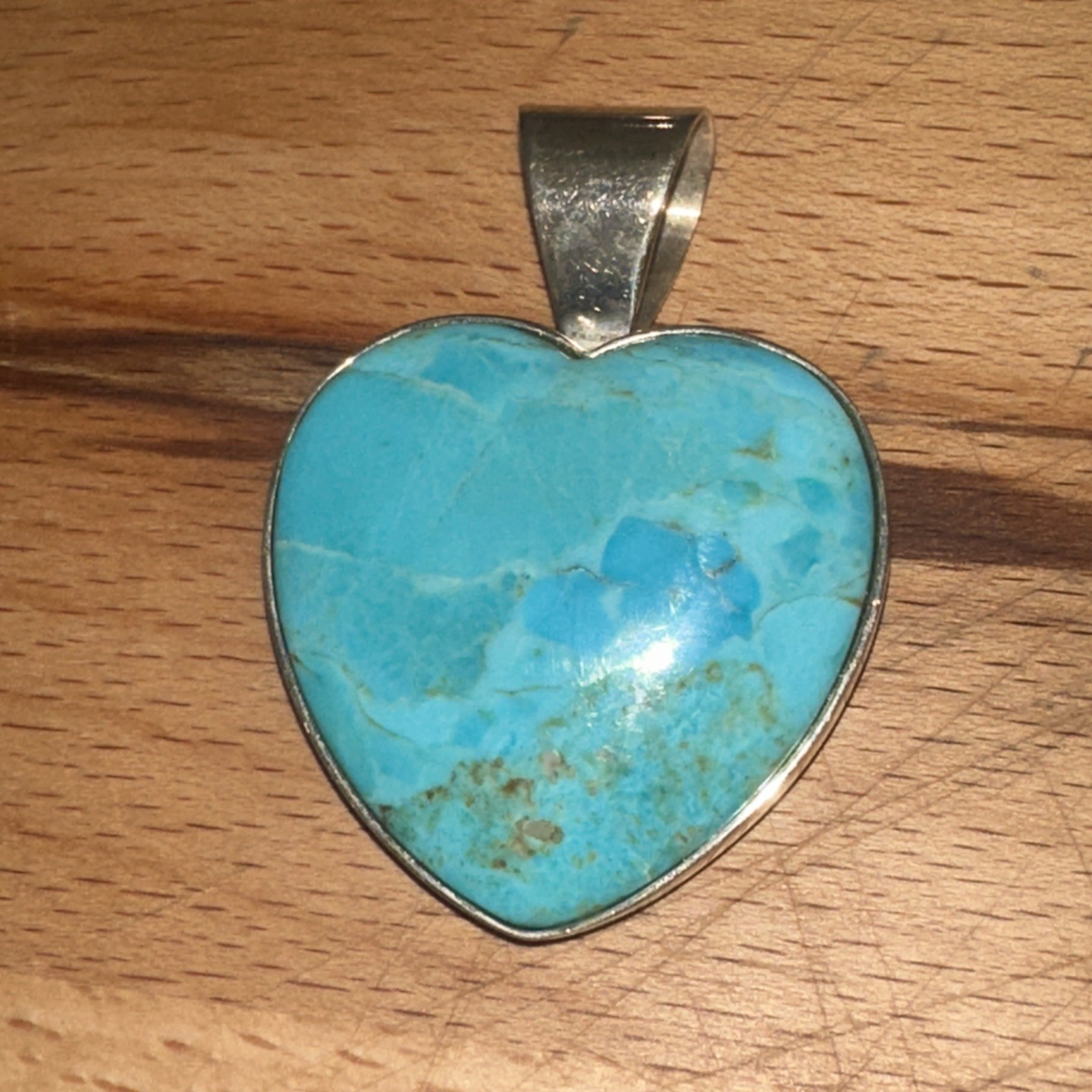 Jay King DTR Sterling Silver / 925 Turquoise Large Heart Pendant 2 1/8 in. Long