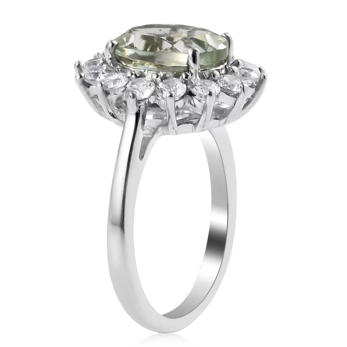 Amazing!! 3.85ctw Montezuma Prasiolite & Zircon Ring Platinum Plated Size 7