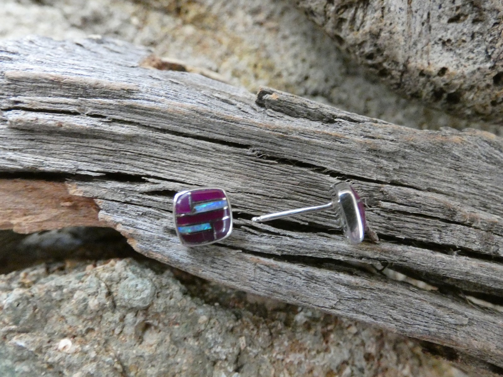 Purple Sugilite & Opal Gemstone Petite Post Earrings Sterling Silver NEW P55