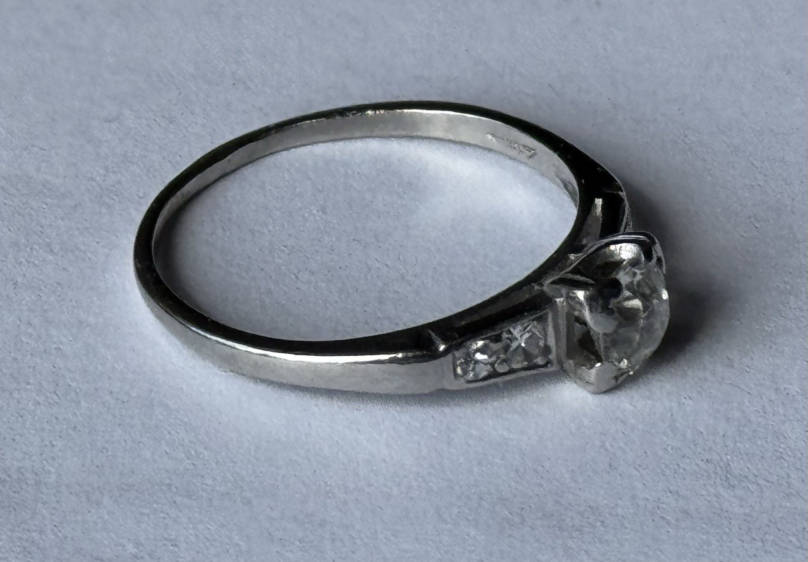 Antique 900 Platinum Victorian Old Mine Cut Diamond Solitaire Ring 0.57 ctw