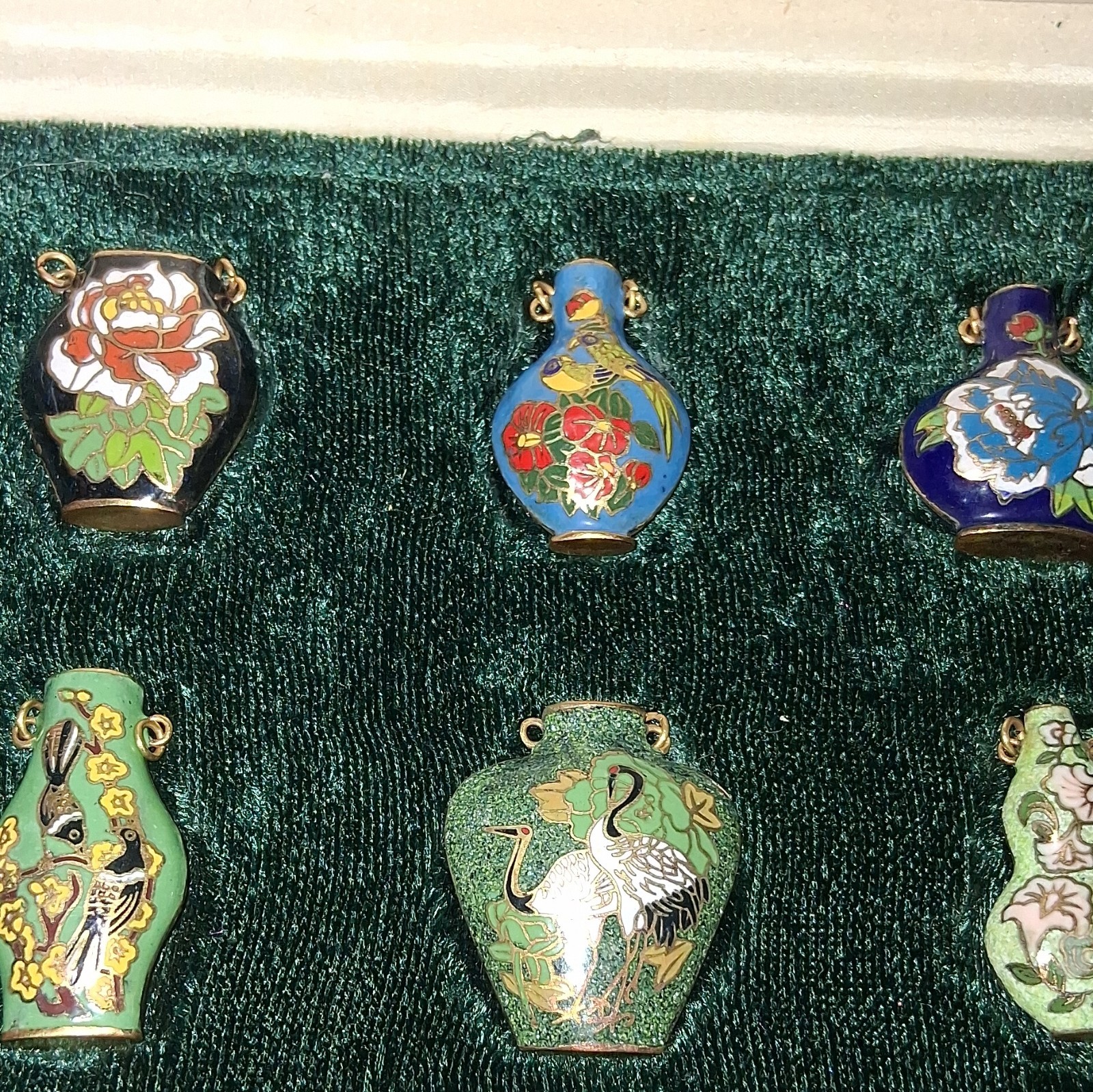 VTG Peking Jewelry Cloisonné Bottle Pendants set of 10 double sided