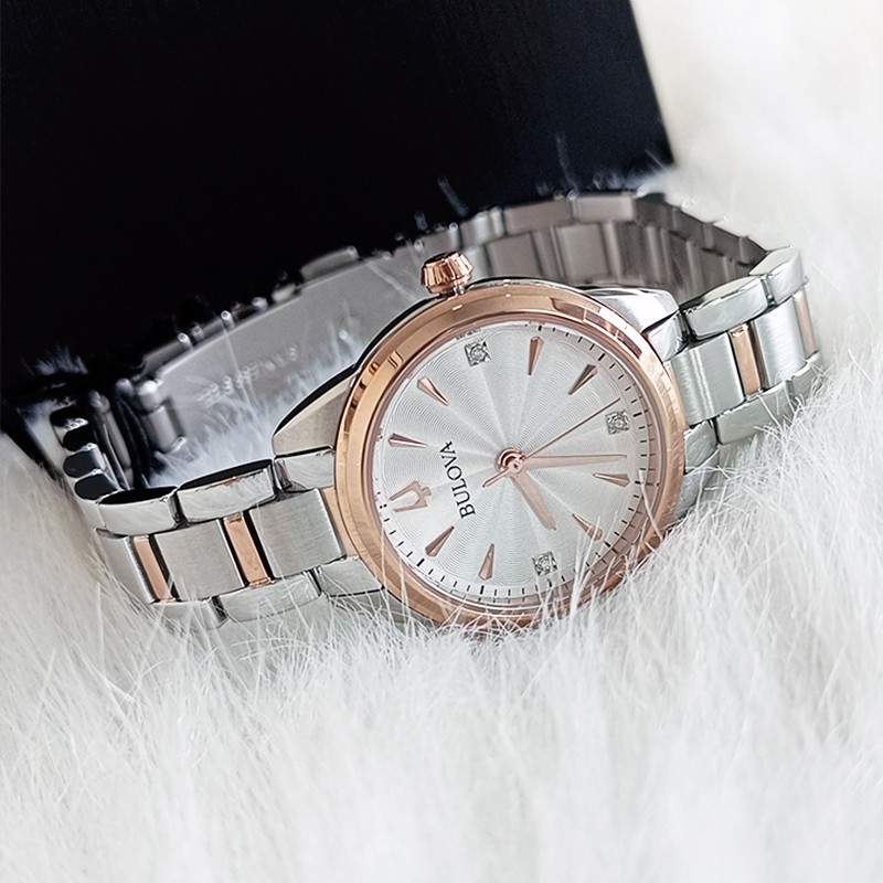 Bulova 98P200 Lady Sutton White&Rose Gold Diamond Quartz Women’s New Watch 28mm