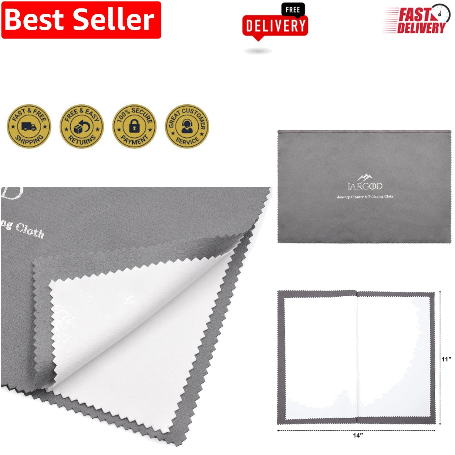 Classic Gray 11″ x 14″ Microfiber Jewelry Care Cloth – Superior Tarnish Removal