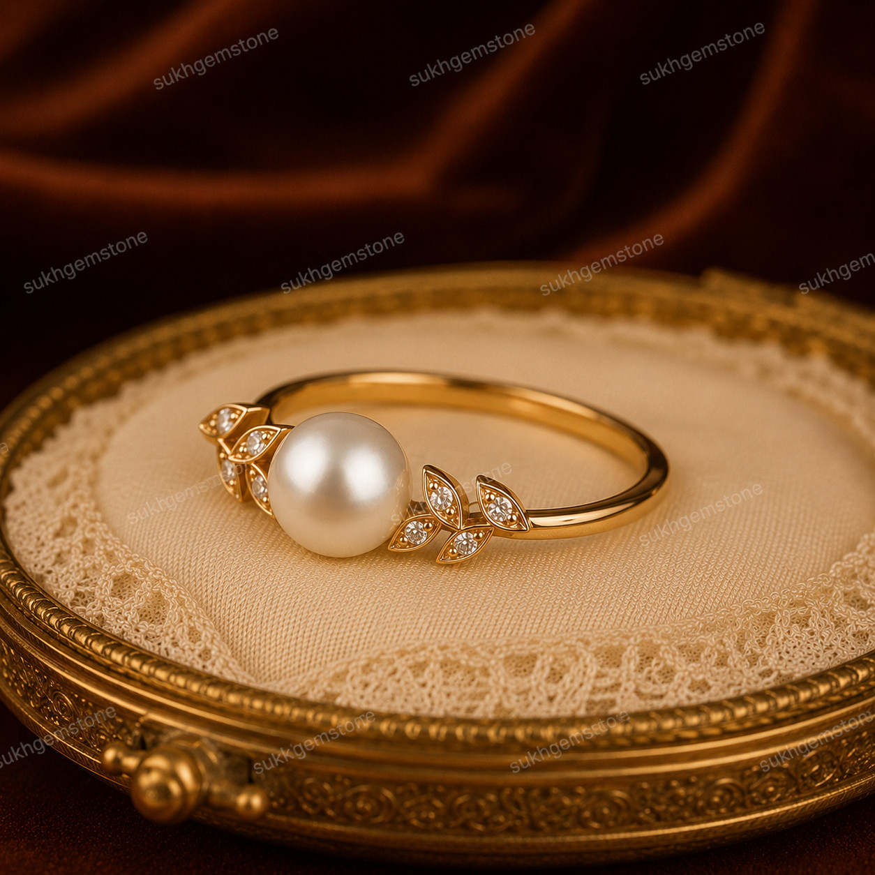 Lab Created Pearl Ring, Base Metal: Brass Finish: Gold Plated, Gift For Her