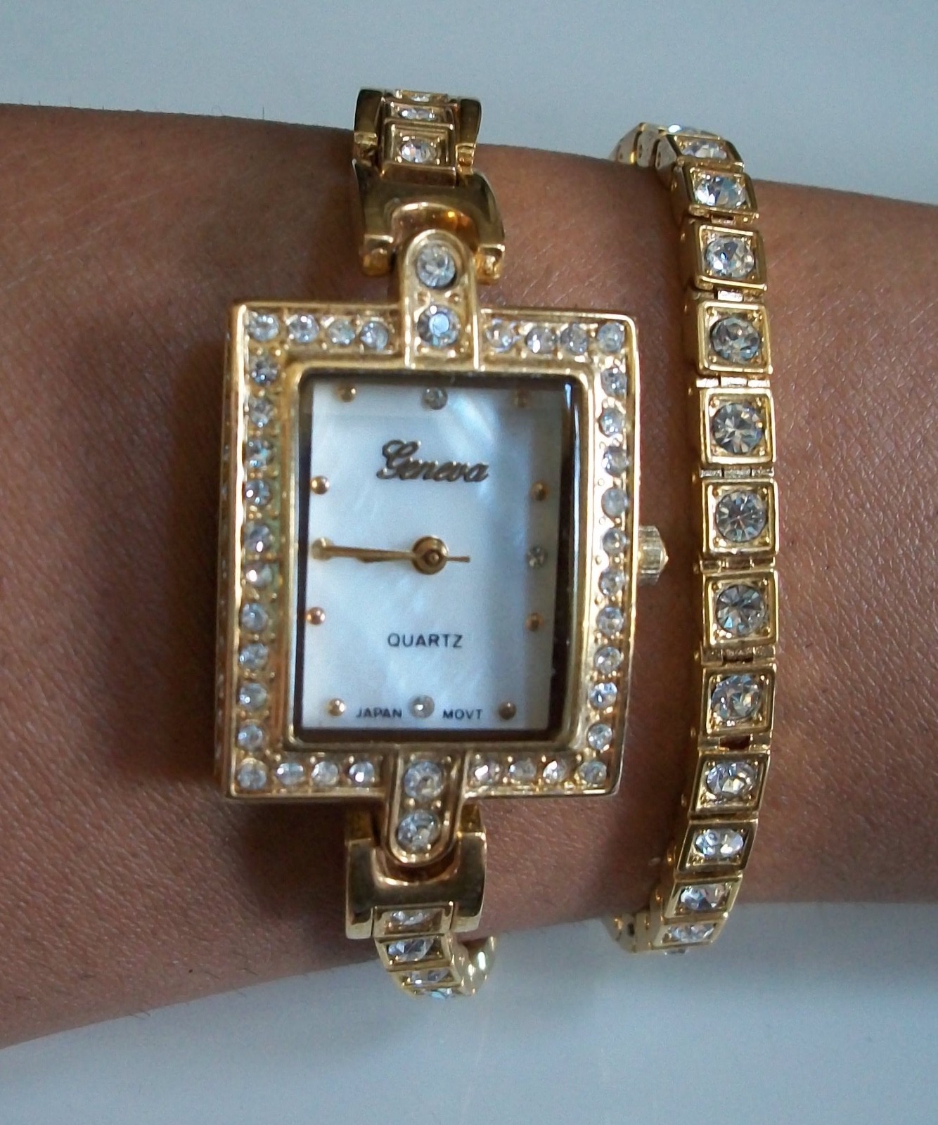 Women’s Rhinestone Wrap Around Gold Finish Bracelet Long Band Fashion Watch