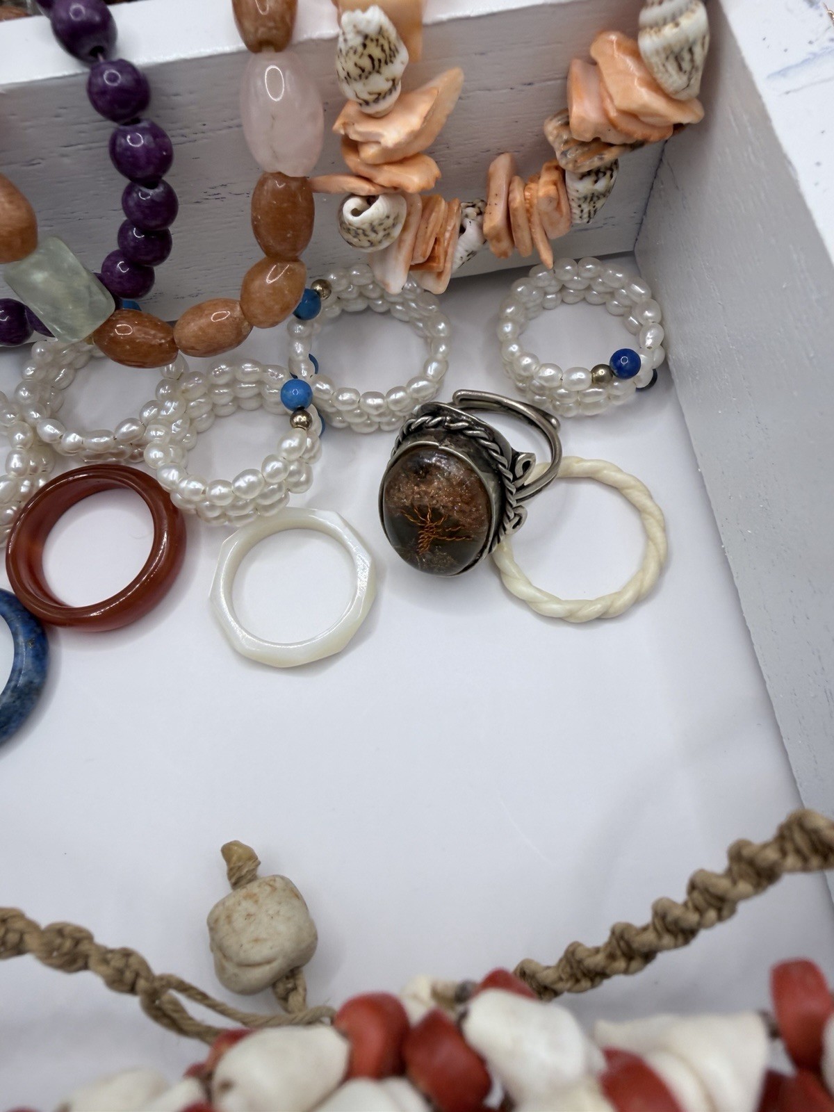 Vintage Natural Gemstone And Shell Lot Of 31 Pieces- Pearl, Shell, And More