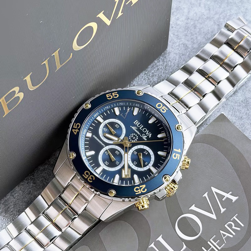 Bulova Marine Star 98B400 Men’s Quartz Watch Blue Dial Stainless Steel 41.5MM