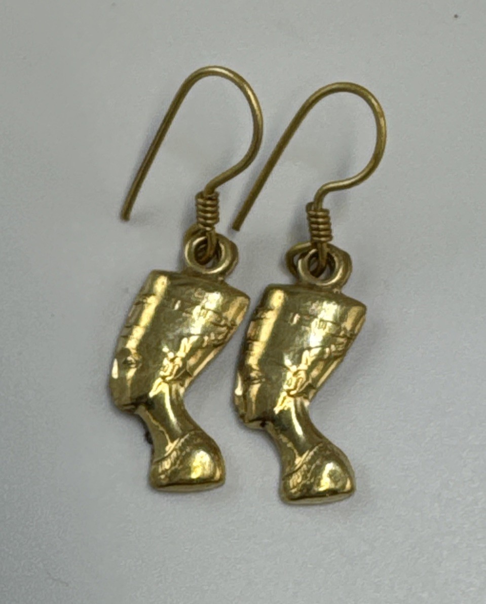 Egyptian Revival Queen Nefertiti Gold Plated Earrings Pierced