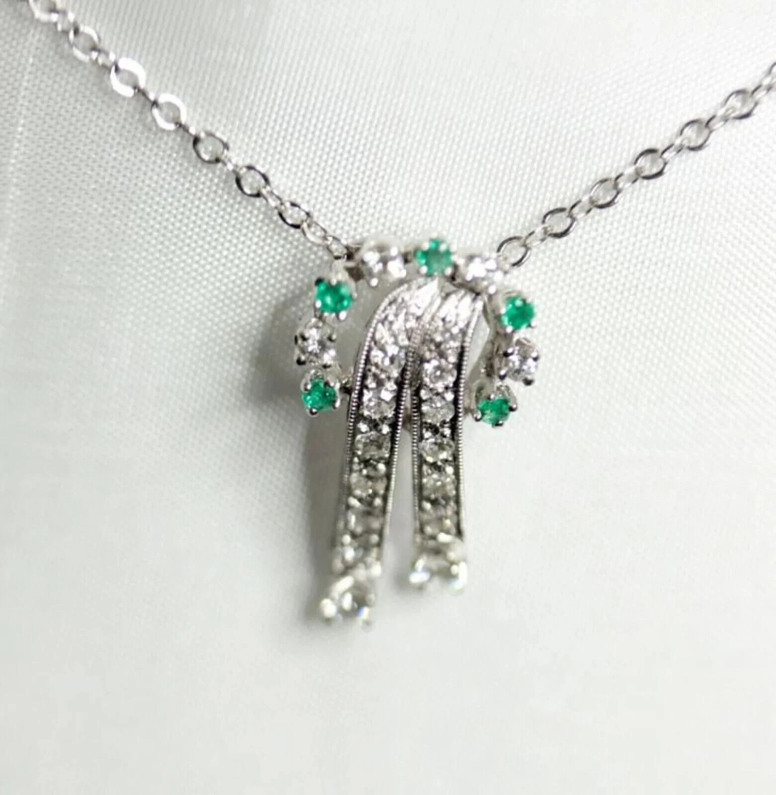 Emerald 0.40Ct Lab Created Diamond Antique Pendant 14K White Gold Finish