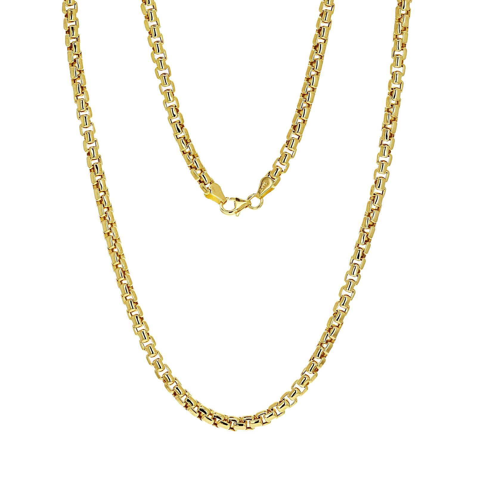 Italian 14k Yellow Gold Venetian Box Link Chain Necklace 18″ 4.3mm 17.2 grams