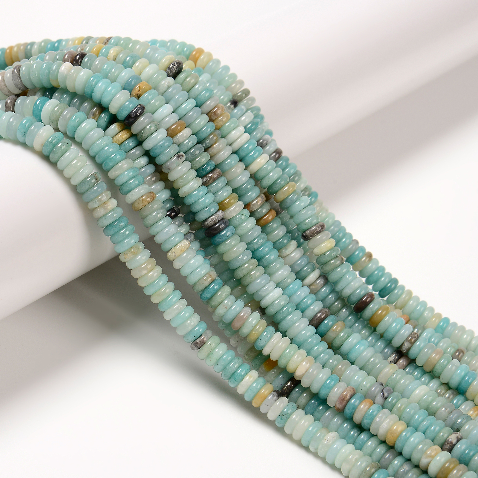 Natural Multi-color Amazonite Smooth Rondelle Beads Size 2x6mm 15.5” Strand