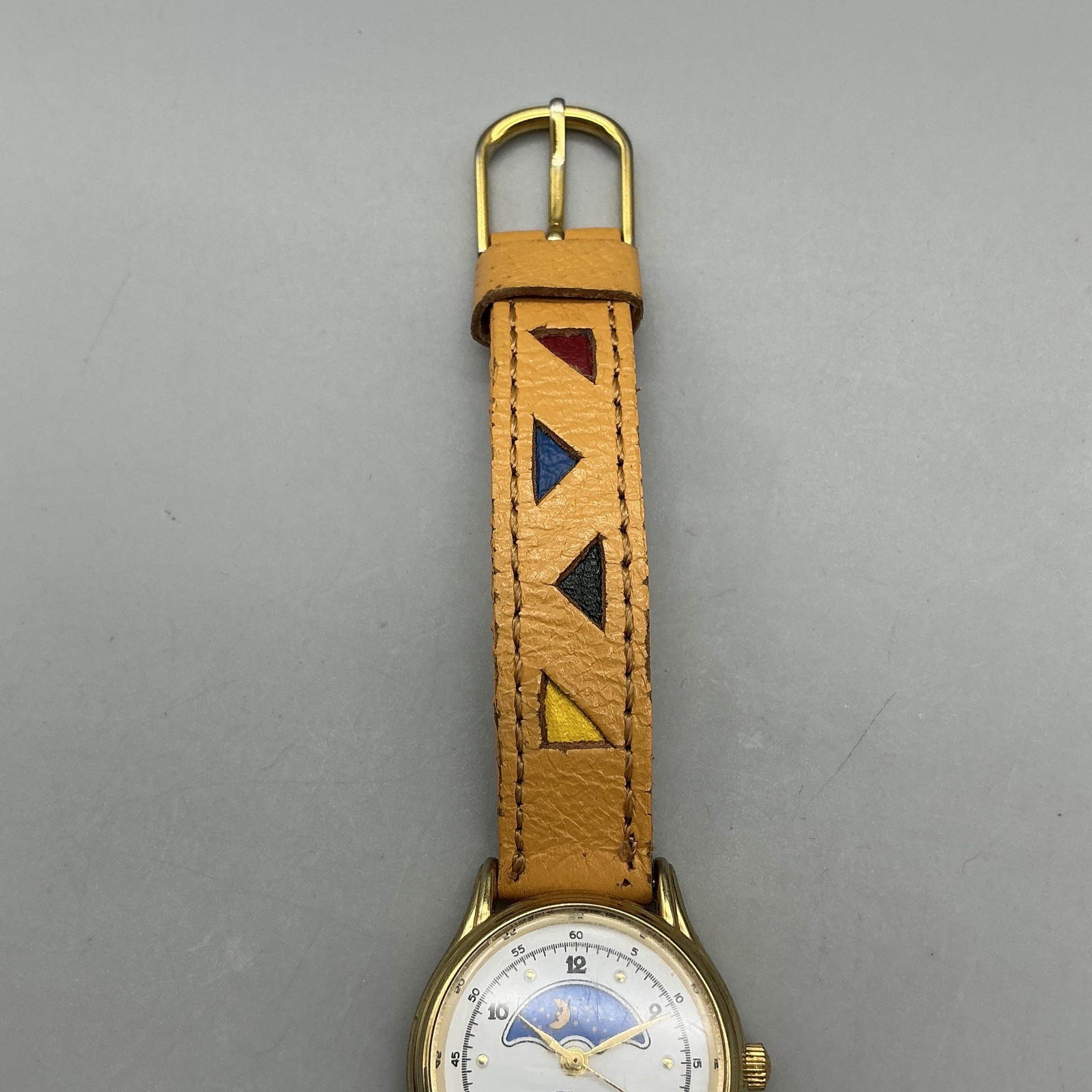 Vtg Timex Womens Watch 24mm Gold Tone Moon Phase Leather Date New Battery