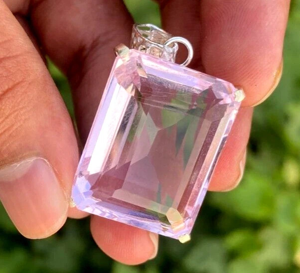 AAA+ Large Pink Topaz 97.70 Ct. Emerald Cut 925 Silver Pendant Gift for Women